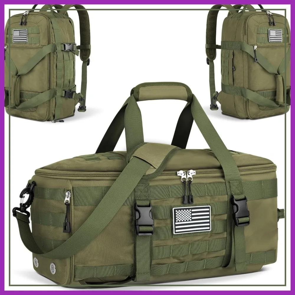 

Large Tactical Duffle Bag with Shoe Compartment, 3-in-1 Travel Backpack with Wet Pocket, Bag for Workout Football Gym