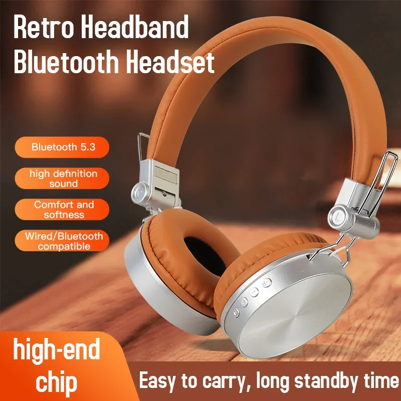 

Bluetooth Headphones Ultra Long Standby Life Plug-in Foldable FM Noise-cancelling Headsets HD Wireless Retro Headphone for Apple