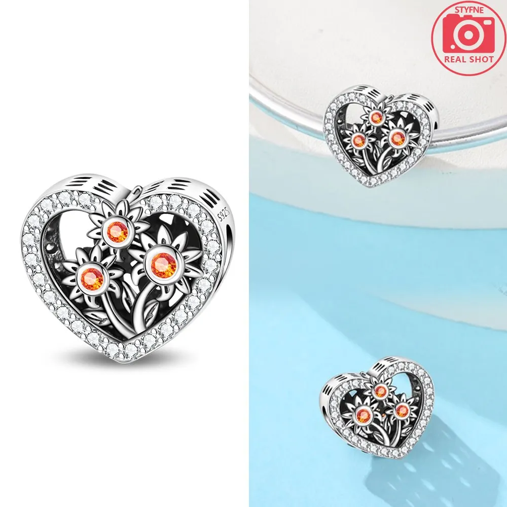 Heart-Shaped Sun-facing Beads Silver Colors for Charms Silver Colors Original Bracelet for Jewelry Making