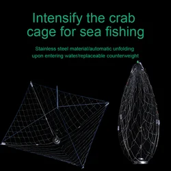 1 pc stainless steel shrinkage crab cage for sea fishing, weighted with built-in spring, high sensitivity fishing tool