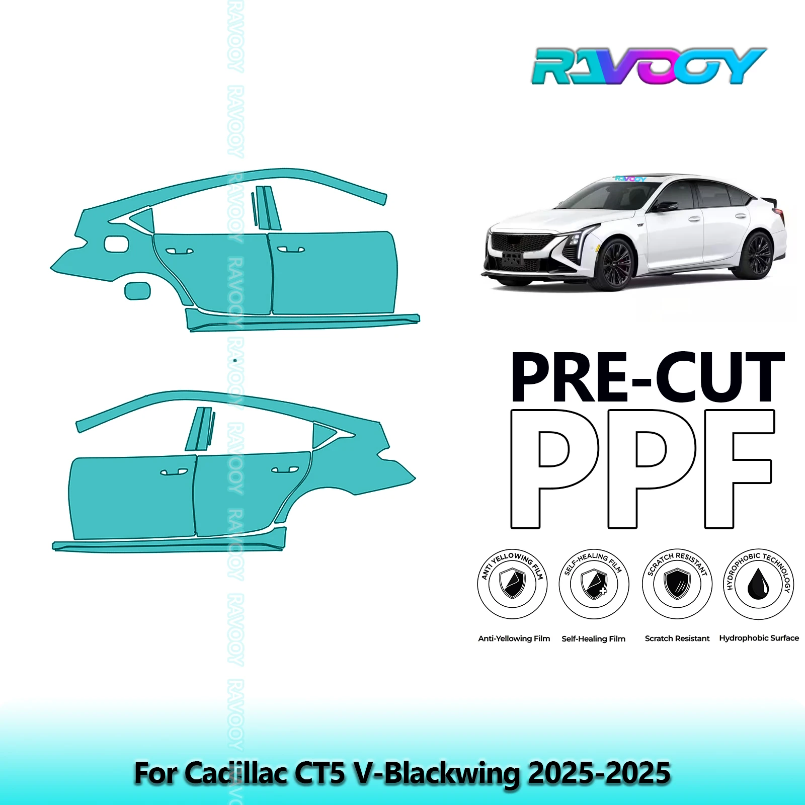 

For Cadillac CT5 V-Blackwing 2025-2025 8.5mil Clear Matte Pre-Cut PPF Door & A/B Pillar Kit TPU Paint Protection Film Set