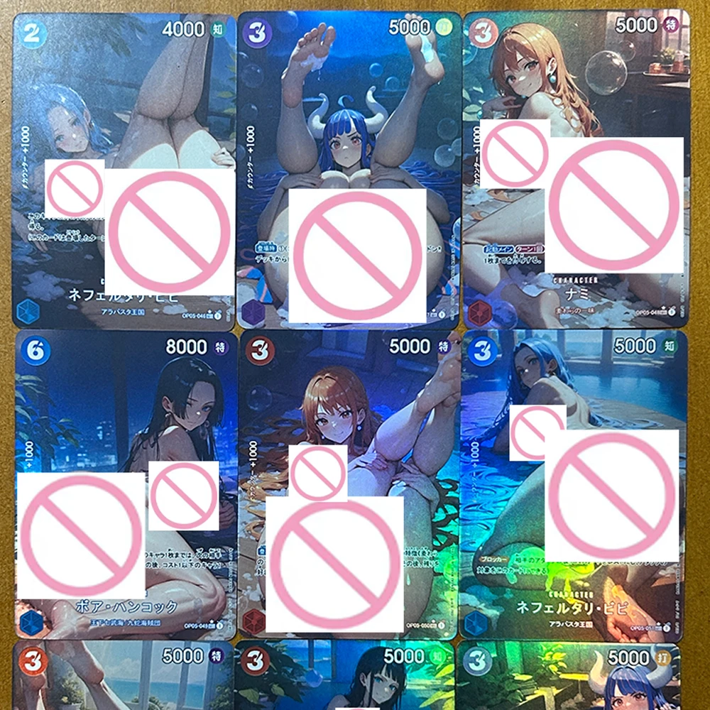 9 Pçs/set OPCG Sexy Coleção Cartão Anime Nu Nami Boa Hancock Nefertari D Vivi Robin Big Ass Peito Refrativo Cor Flash Cartões