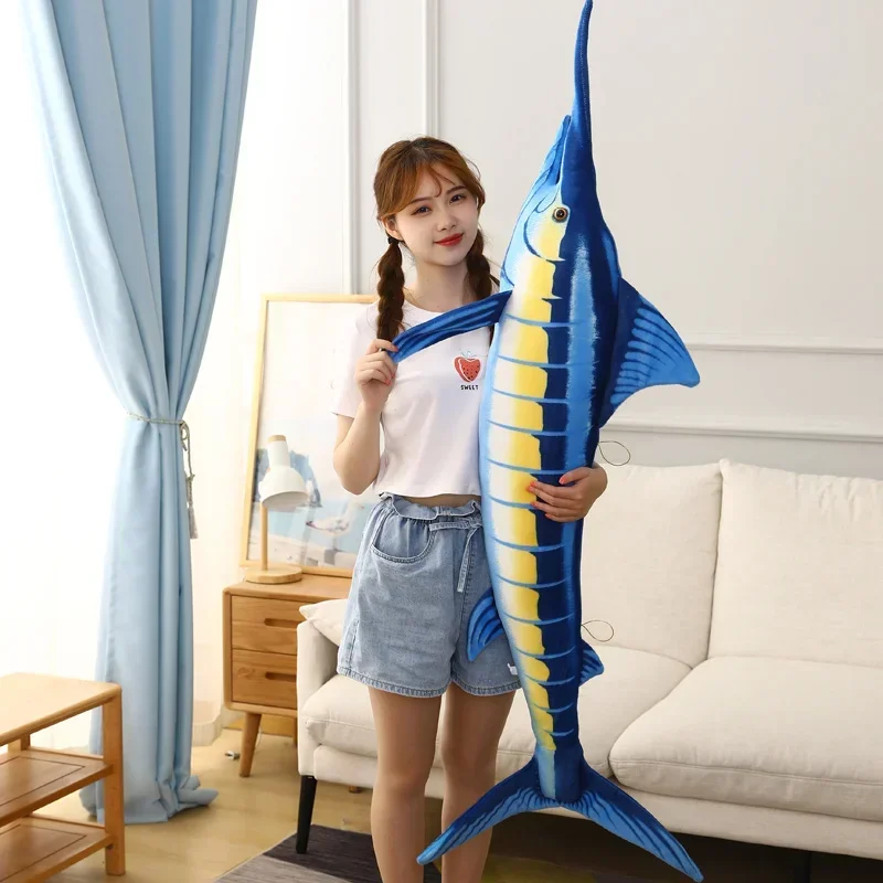 140cm Huge Simulation Bluefin Tuna Plush Toys Stuffed Soft Blue Marlin Makaira Mazara Plush Pillow Fish Toys Creative Decoration