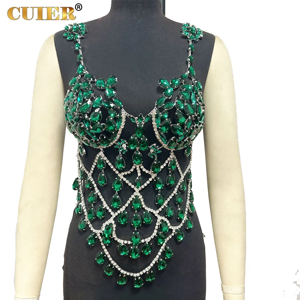 

CUIER Emerald Rhinestone Body Chain Women's Sexy Fashion Accessory for Stage Night Club Shows