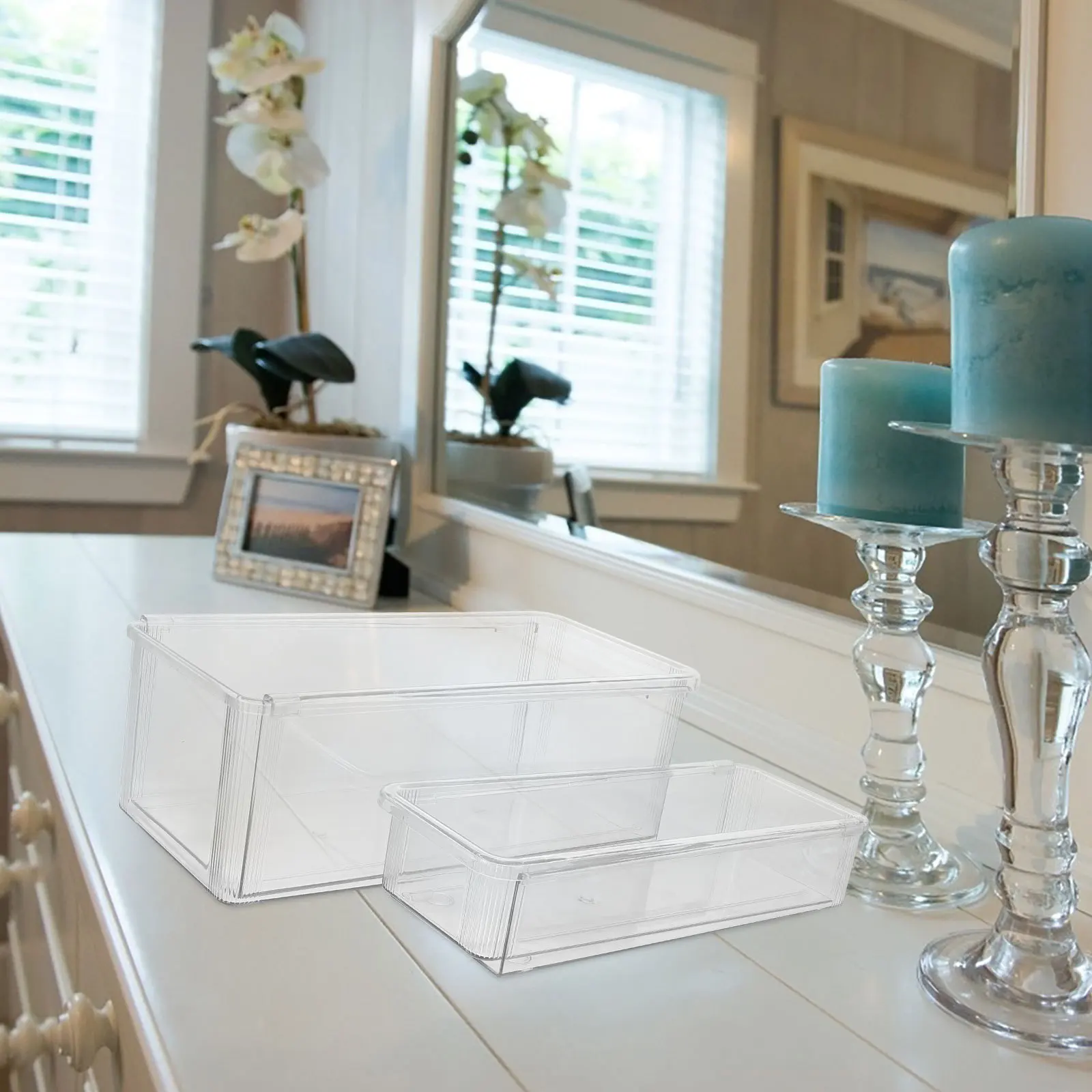 

2Pcs Clear Drawer Organizer Adjustable Extendable Vanity Storage Box Sliding Plastic Makeup Kitchen Utensils