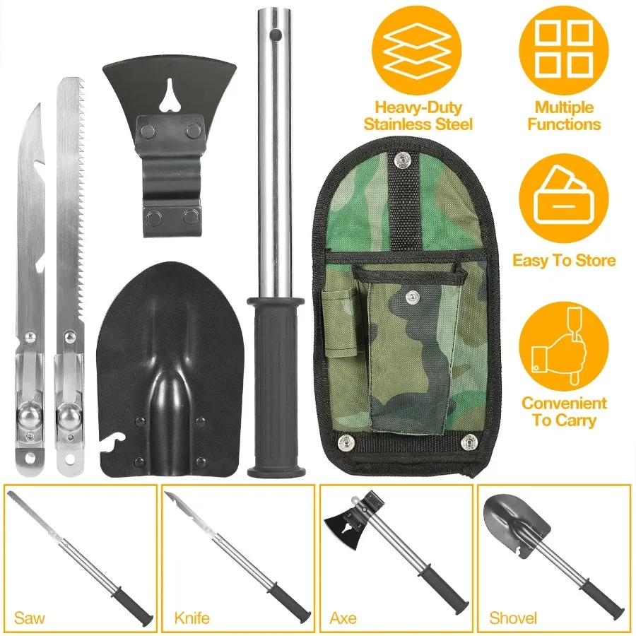 

6-in-1 Multi Tool Survival Kit Shovel Knife Axe Saw Nail Puller w/ Pouch Outdoor Gear Camping