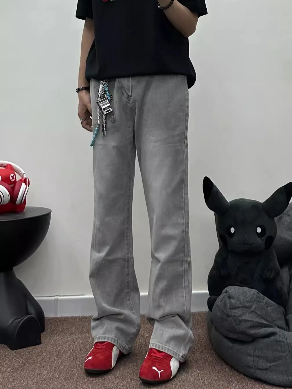 

Американская уличная одежда в стиле ретро, облегающие джинсы с глазами, мужские прямые расклешенные брюки с микро-расклешенными брюками, молодежные модные повседневные J...