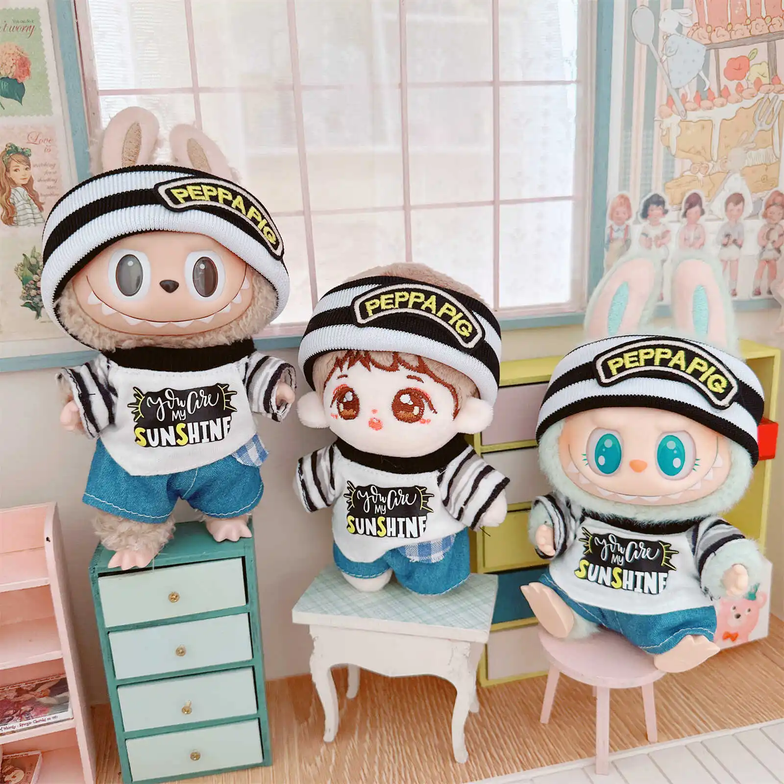 Kawaii Mini Idol Doll Clothes Set, Cute Cool Boy Graffiti, Plush Doll, Dress Up, Changing Clothes, Game, Girls Gifts, 3Pcs