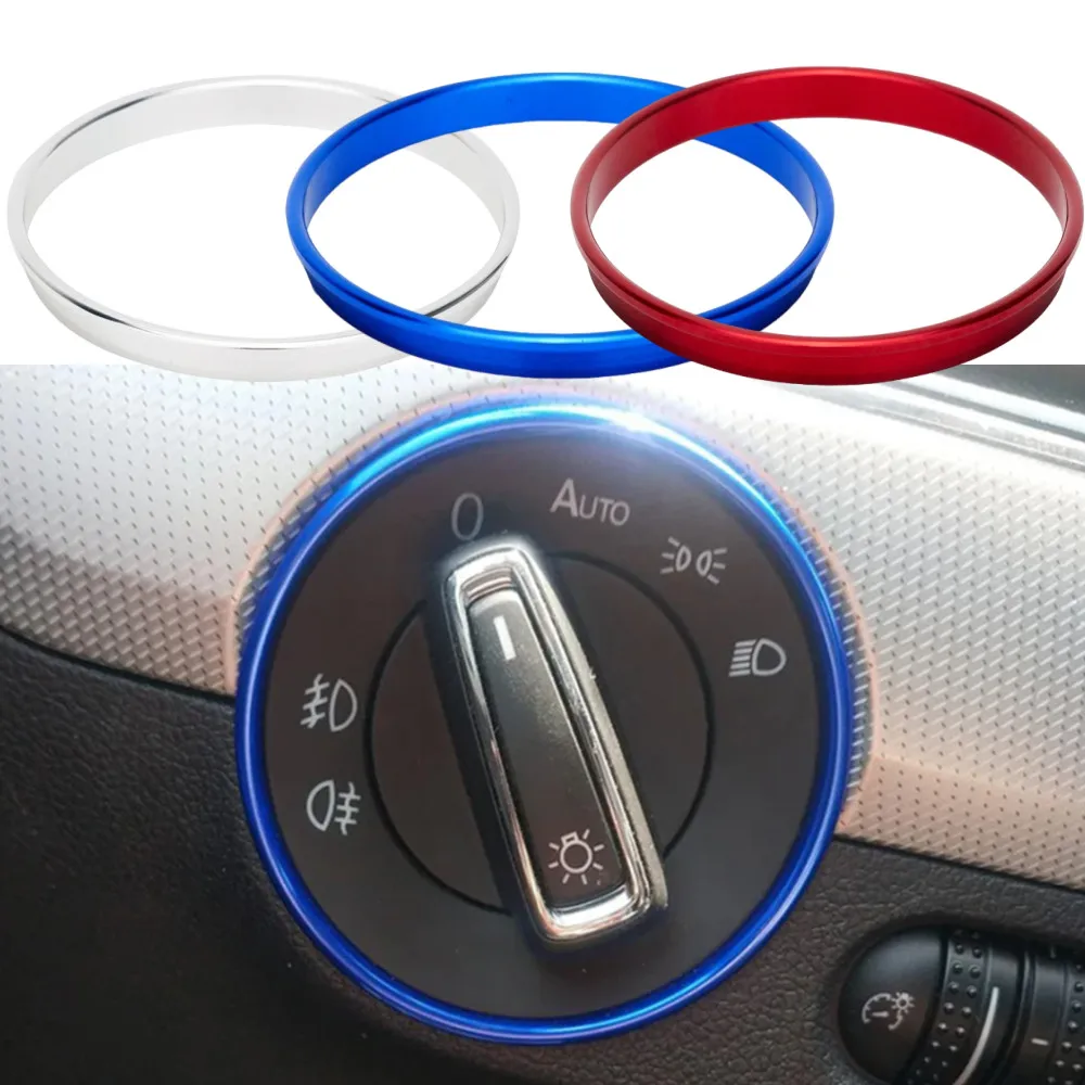 Aluminum Car Interior Headlight Switch Decoration Trim Ring Sticker For Volkswagen VW Golf MK7 Tiguan MK2 T-ROC Auto Accessories