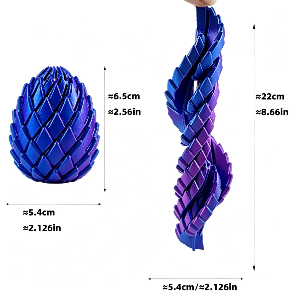 3D-gedrucktes Transformations-Drachenei-Fidget-Spielzeug, drehbarer Stressabbau-Ball, Desktop-Deko-Geschenk für Jugendliche und Erwachsene, zufällige Farbe – Detail 11