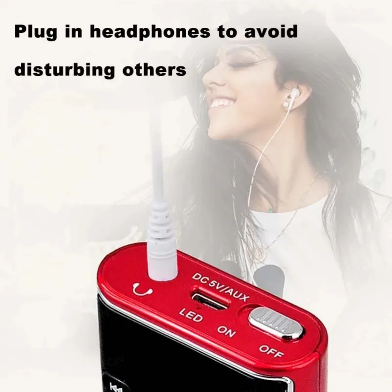VIKEFON Tragbares Mini-FM-Radio, kabelloser Lautsprecher, MP3-Musik-Player mit Aufnahmefunktion, unterstützt Freisprechfunktion, TF-Karte, USB-Kopfhörerwiedergabe – Detail 12