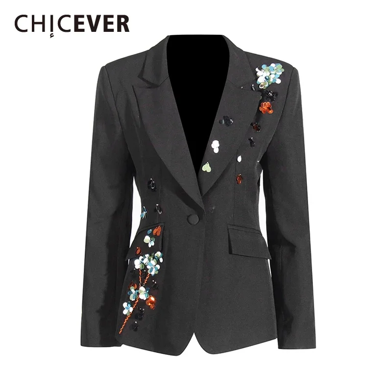 CHICEVER Spliced Colorful Sequined Desinger Blazers for Women Notched Collar Long Sleeve Patchwork Single Button Coat Female New