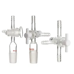 Glass Three-way Piston Exhaust Connector With PTFE Piston Valve Tetrafluoroethylene Adapter Throttle T-shaped Suction Connector