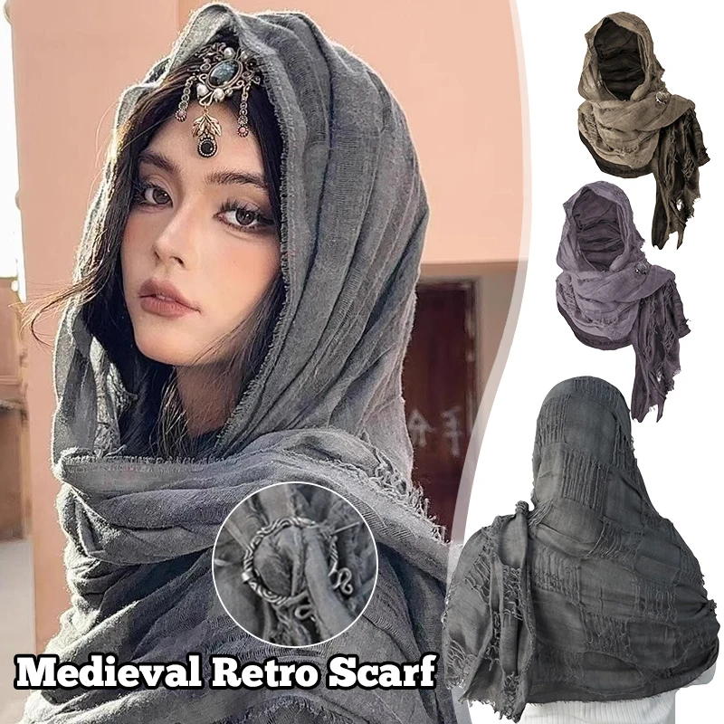 

Men's Retro Hood Cloak Medieval Knight Pirate Style Wrap Scarf Renaissance Larp Cosplay Halloween Party Cowl