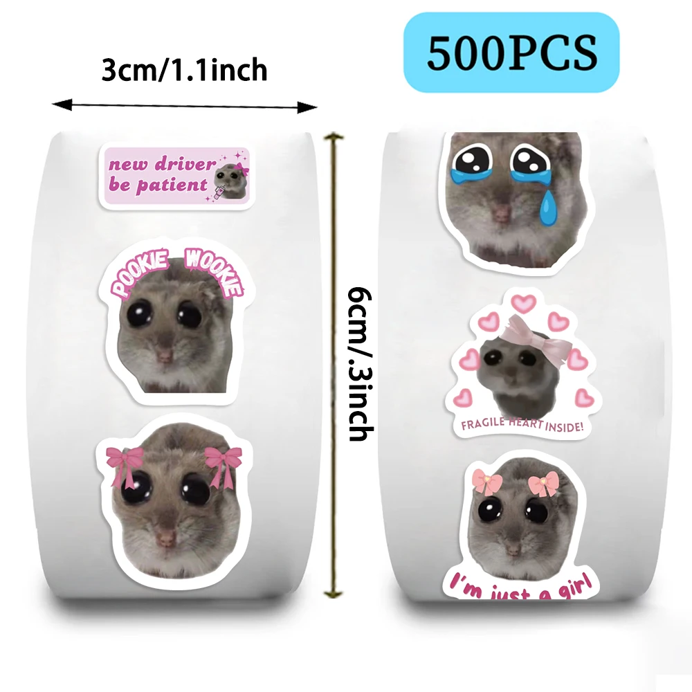 500Pcs/roll Sad Hamster Meme Roll Stickers Funny Animals Graffiti Decals Laptop Pencil-box Scrapbook Phone Cartoon Toy Stickers