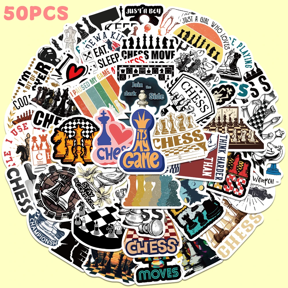

50 шт. модных крутых наклеек с шахматным дизайном для дневника, телефона, багажа, гитары, скейтборда, ноутбука, велосипедного шлема, скетчбука, декор из ПВХ