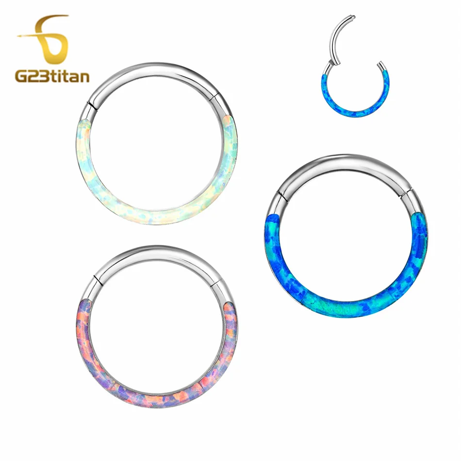 

Medical Titanium Hoop Piercing Opal Nose Rings Septum Clicker Ear Cartilage Helix Daith Tragus Earring Hypoallergenic Jewelry