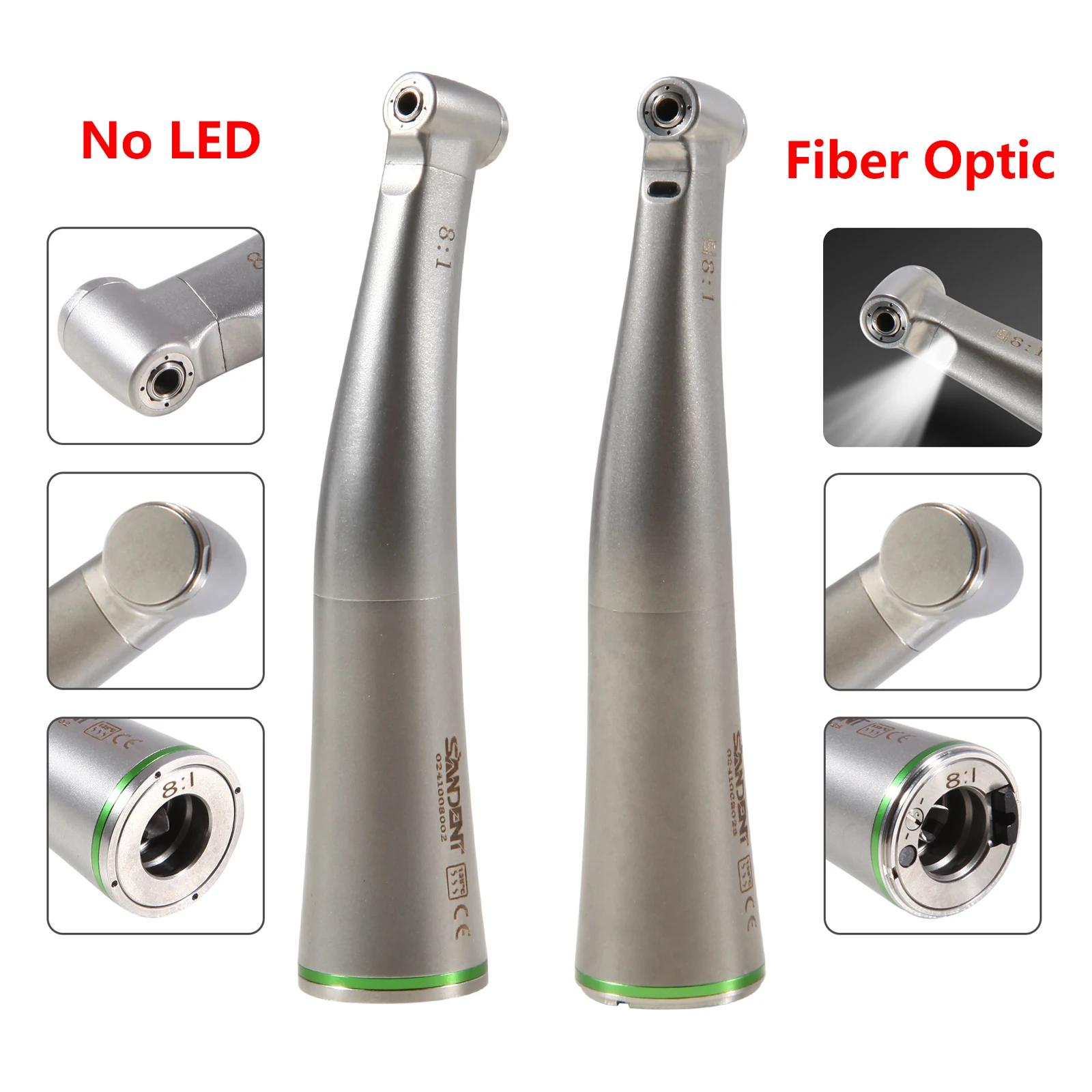 Dental Fiber Optic/NO-LED 8:1 Endo Handpiece Endodontic Contra Angle Push Button Mini Head Fit KaVo NSK E-type