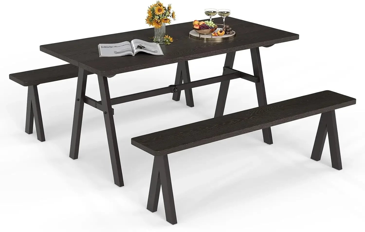 

Outdoor Picnic Table Set Patio Dining Furniture Camping Table Bench Umbrella Hole Capacity