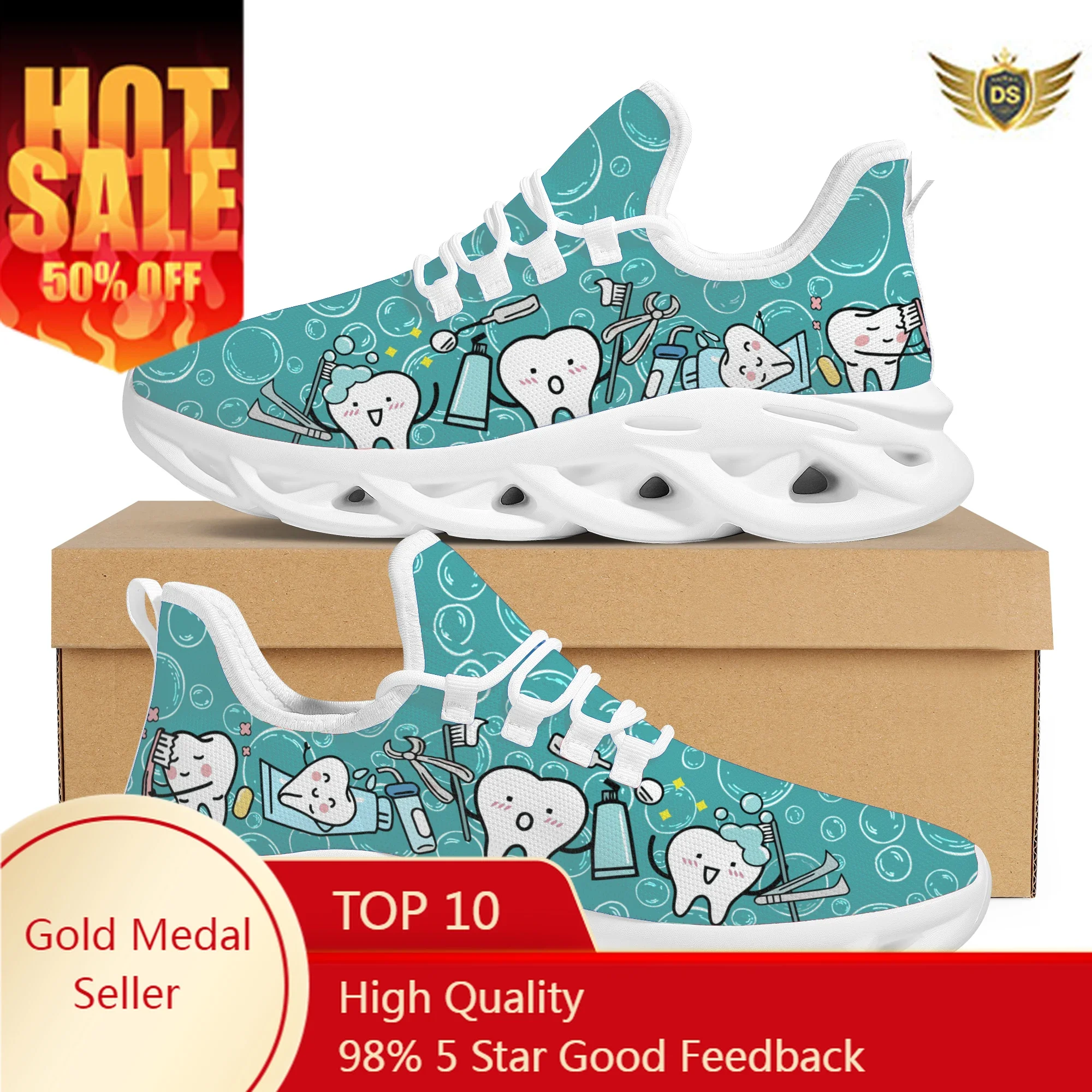 

Cartoon Teeth Ladies Nusing Shoes Comfortable Lightweight Lace Up Running Shoes New Non-Slip Outdoor Sneakers Footwear Zapatos