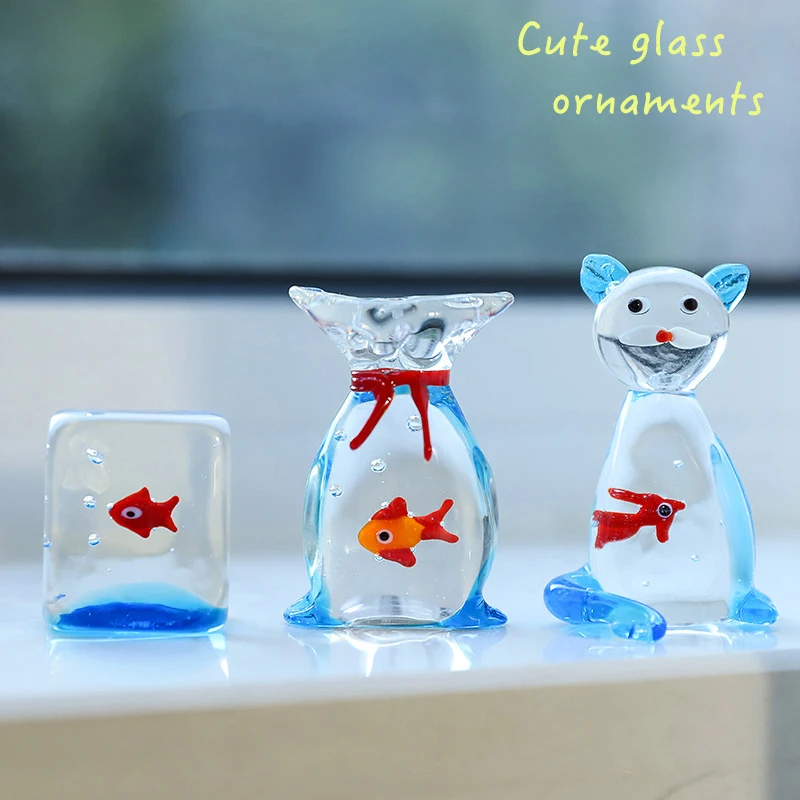 Handcrafted Glass Pocket Fish Figurine Mini Pocket Fish Ornaments Vibrant Glass Fish Desktop Decoration Home Office Decor