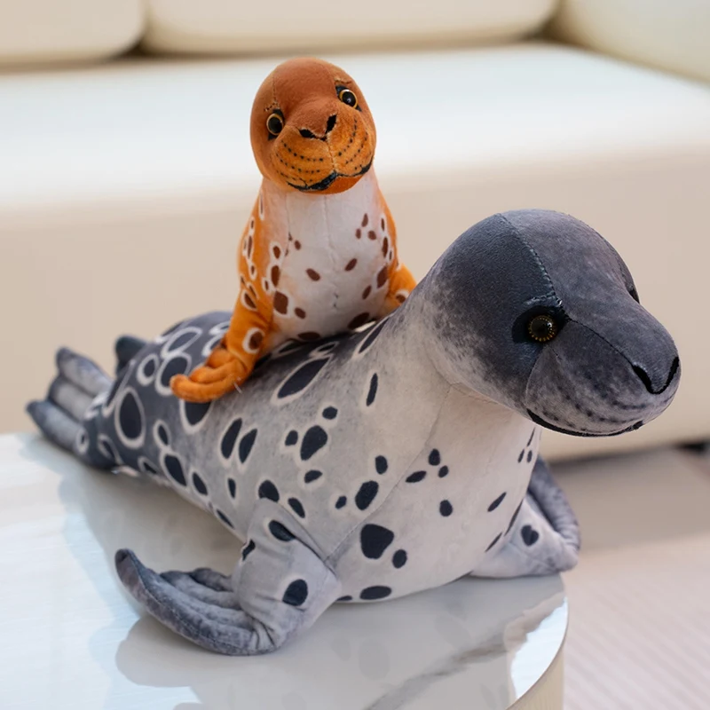 40/60cm Lifelike Fun Lying Seal Plush Toy Pillow Brown Gray Polka Dot Marine Life Seal Plush Toy Gift For Boys And Girls