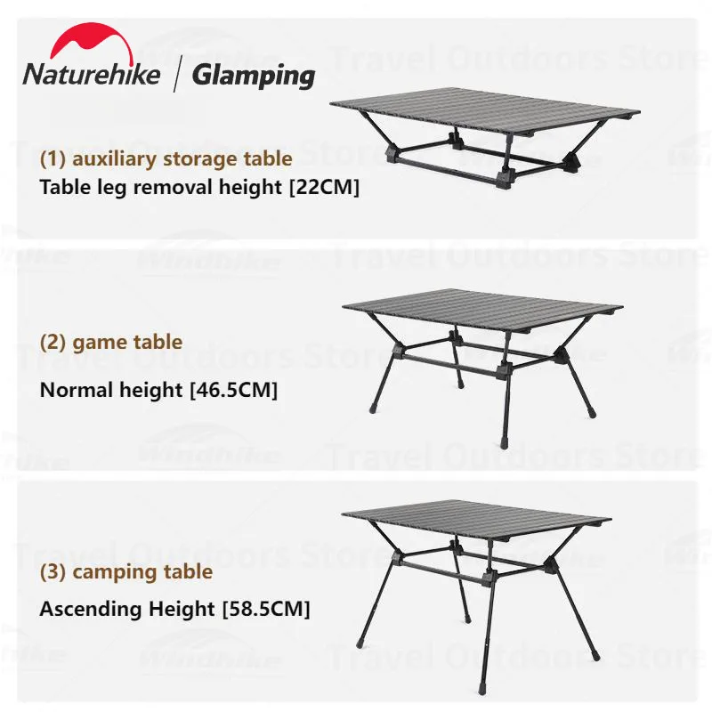 Naturehike Camping Aluminum Table Adjustable Height Outdoor Travel Portable Egg Roll Table Ultralight Folding Fishing Tables