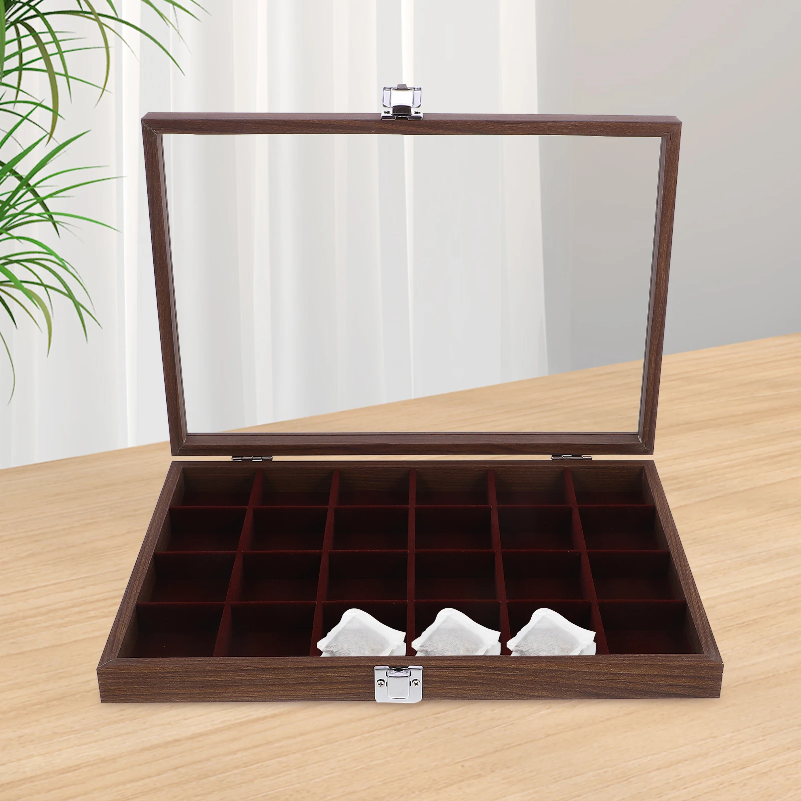 

24 Grids Bag Storage Box Transparent Glass Organizer For Cabinet Space Saving Household Teabag Holder Compartment Tea
