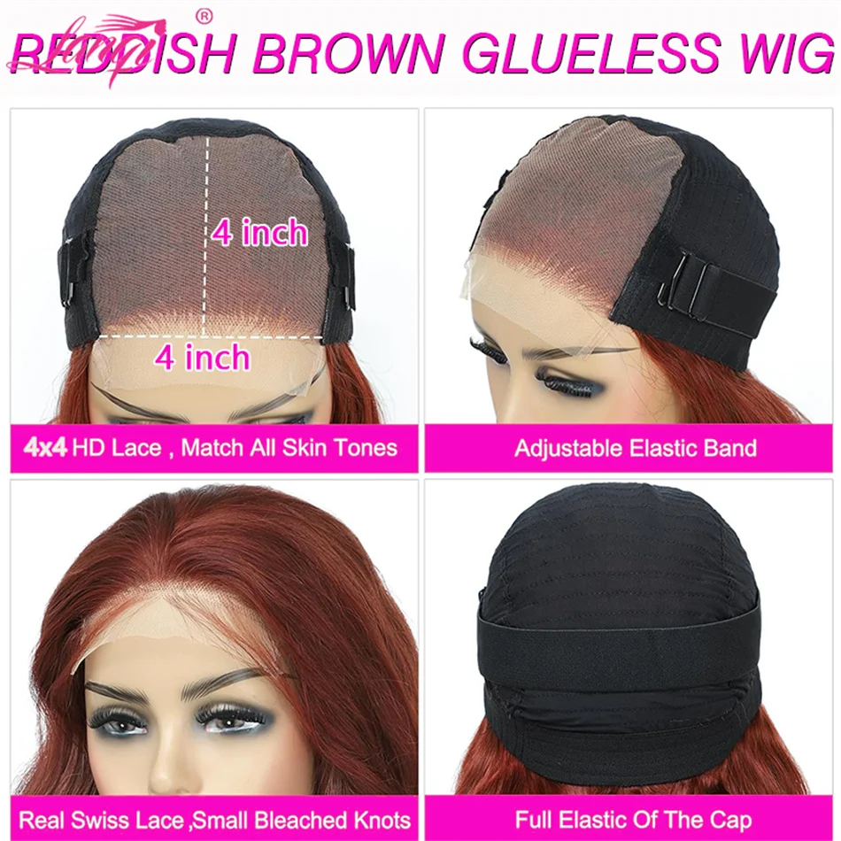 Reddish Brown Glueless Wig Human Hair Ready To Wear 13x4 Straight Lace Frontal Wig Human Hair Transparent Lace Front Wigs