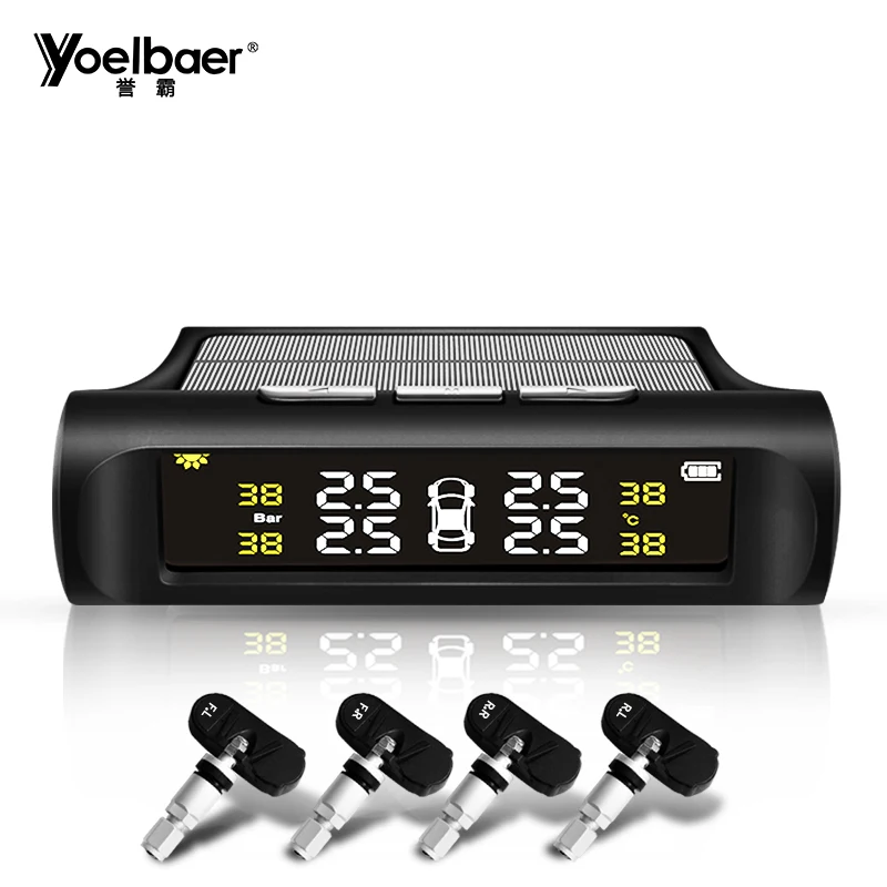 Высокоточный манометр BAR PSI USB Солнечная энергия Внутренний датчик Система контроля давления в шинах TPMS