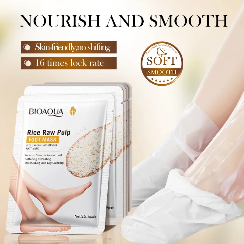 BIOAQUA Weiße Reis-Fußmaske, Anti-Falten, feuchtigkeitsspendende Fußpeeling-Maske, Peeling für Füße, Spa, Pediküre, Peeling für Füße, Hautpflege