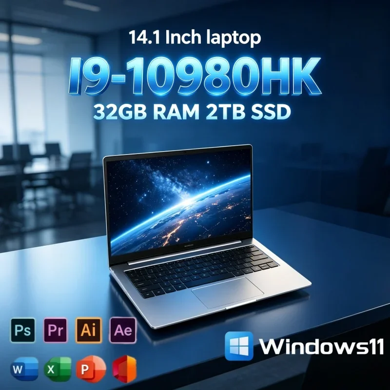 2026 14.1 Inch Thin Light Notebook Intel I9-10980HK 32GB DDR4 Large RAM Optional 1TB 2TB Fast SSD Win11 Student Office Laptop