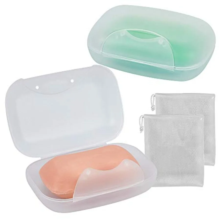 

Soap Box Holder 2-Pack Soap Dish Soap Savers Case Container for Bathroom Camping Gym Clear