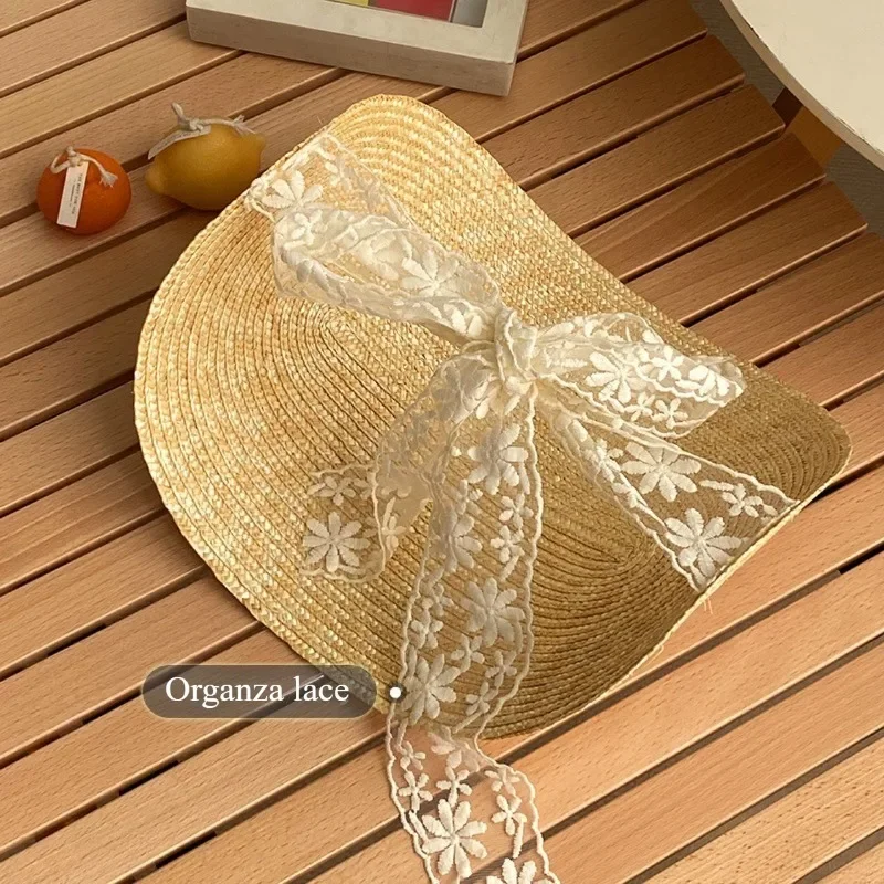 Sommerlicher Weizenstrohhut im französischen Retro-Stil mit Spitzenband-Design für Damen, Hochzeiten, Fotostudios, Großhandel, Kopfbedeckung – Detail 5
