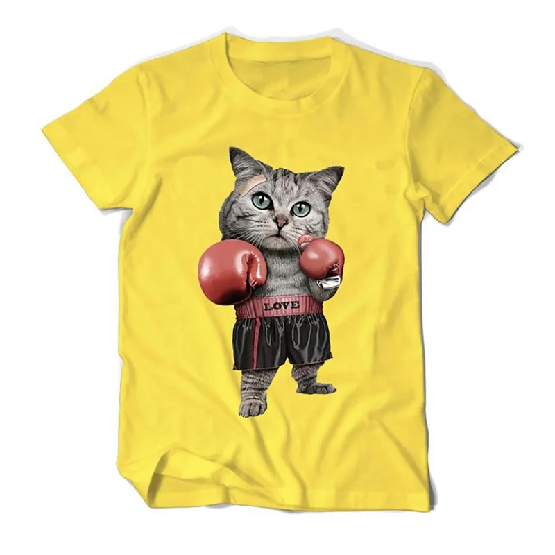 Boxing Cat Y2K Pattern T-Shirt, Women's Fun T-Shirt, Street Hip Hop Ice T-Shirt, Women's Outdoor Fashion Casual Top Personality