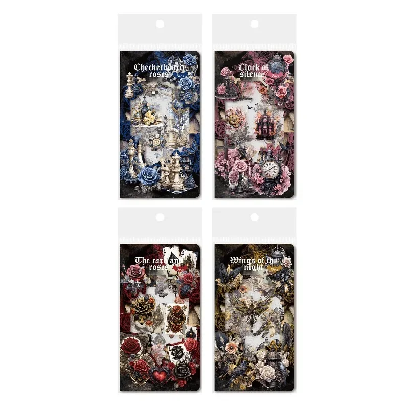 3Pcs Retro Sticker Night Charm Opera Gothic Floral Handbook Collage Paper School Supplies Stationery Scrapbook 172*84mm