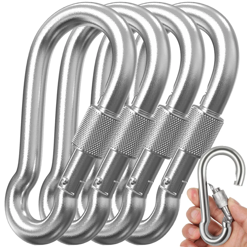 Metal Spring Snap Carabiner Clips D-Ring Screw Hooks Locking Carabiners Swing Connector for Outdoor Hiking Travel M4/M5/M6/M7/M8