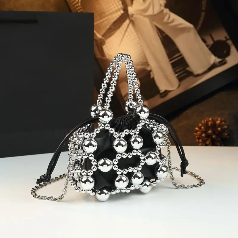 

Дизайнерская сумка из металлических бусин с полым плетением, новая, ручной работы, на плечо, кроссбоди, для женщин