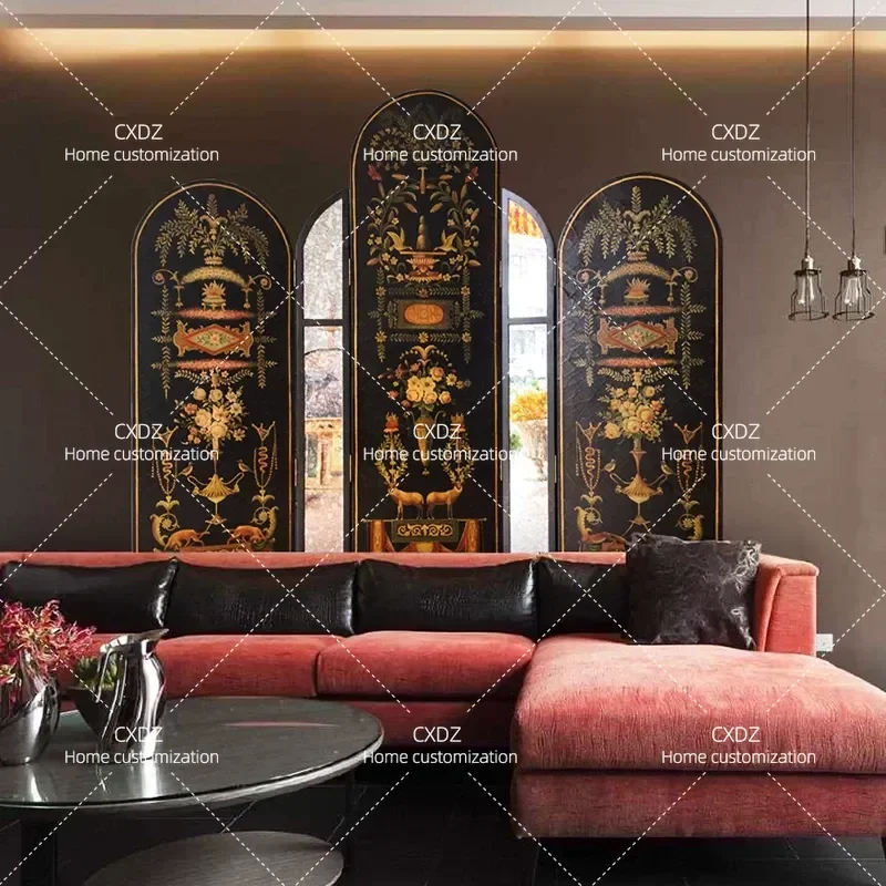 European Retro Living Room Screen Oil Painting Old Folding Entrance Blocking Mobile Partition Custom Paint