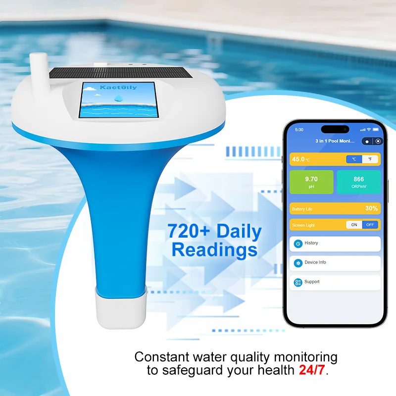 Kactoily 3 in 1 Online pH Temperature Monitor Digital Water Quality Sensor Real Time Monitoring for Swimming Pool Aquarium