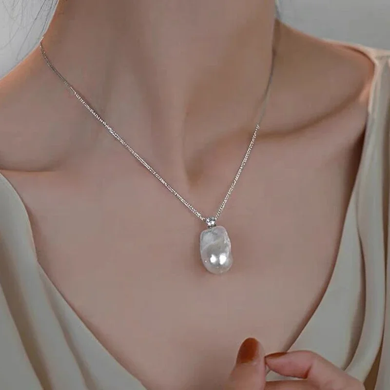 Natural Freshwater Irregular Baroque Pearl Necklace Princess Zircon Premium Fashion S925 Sterling Silver Collar Chain Female