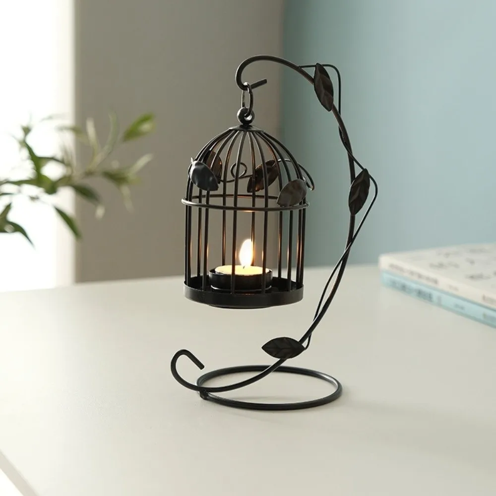 Iron Hanging Candlestick Hollow out Leaves Cage Shaped Candlelight Dinner Props Decoration Candle Holders