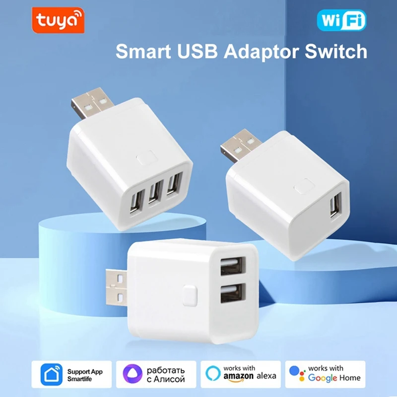 Tuya Smart Wifi USB Adapter Switch 5V Mini USB Power Adapter Smart Life Control For Alexa Google Yandex Alice 2USB