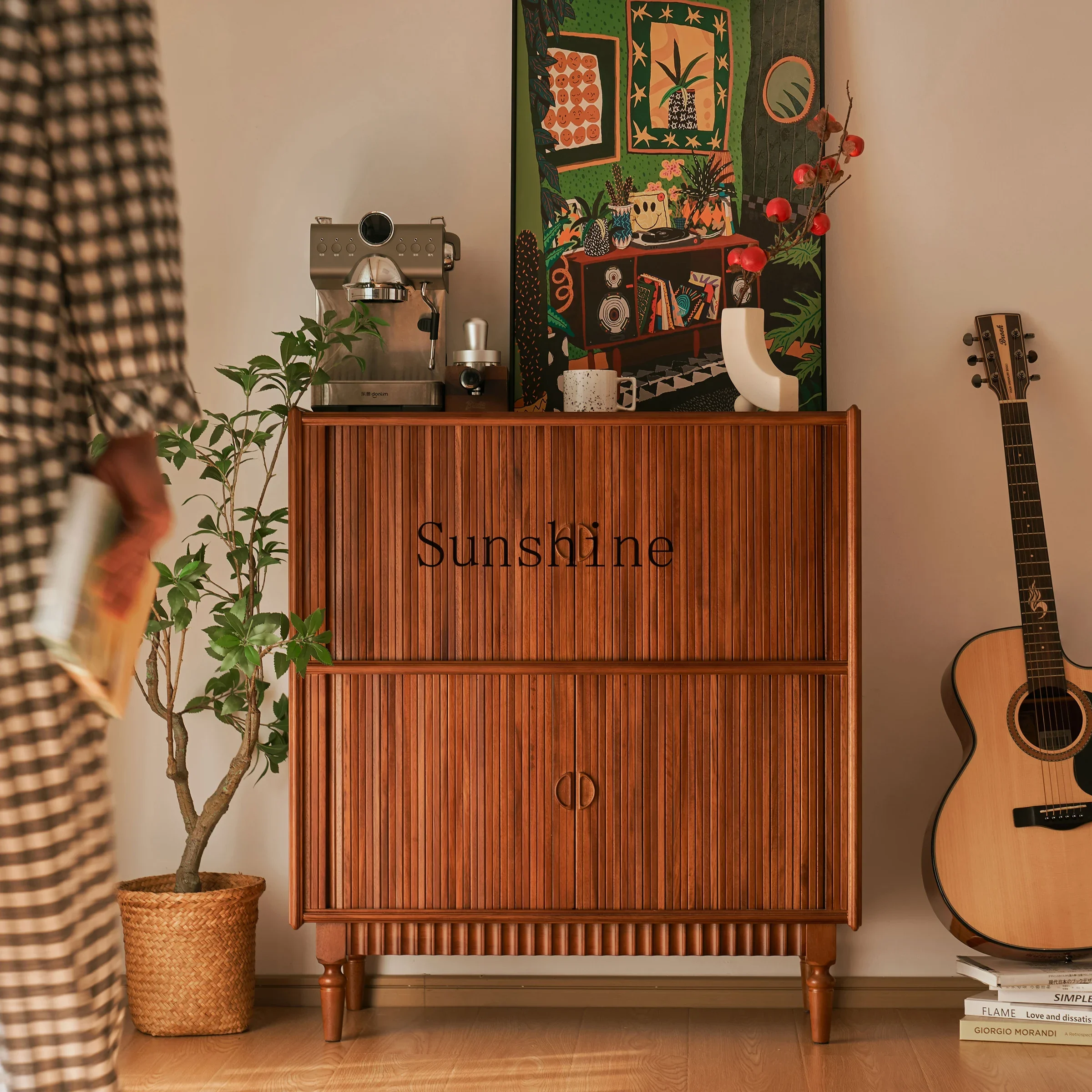 

Medieval style meal side against the wall integrated shelf size apartment simple side cabinet FT