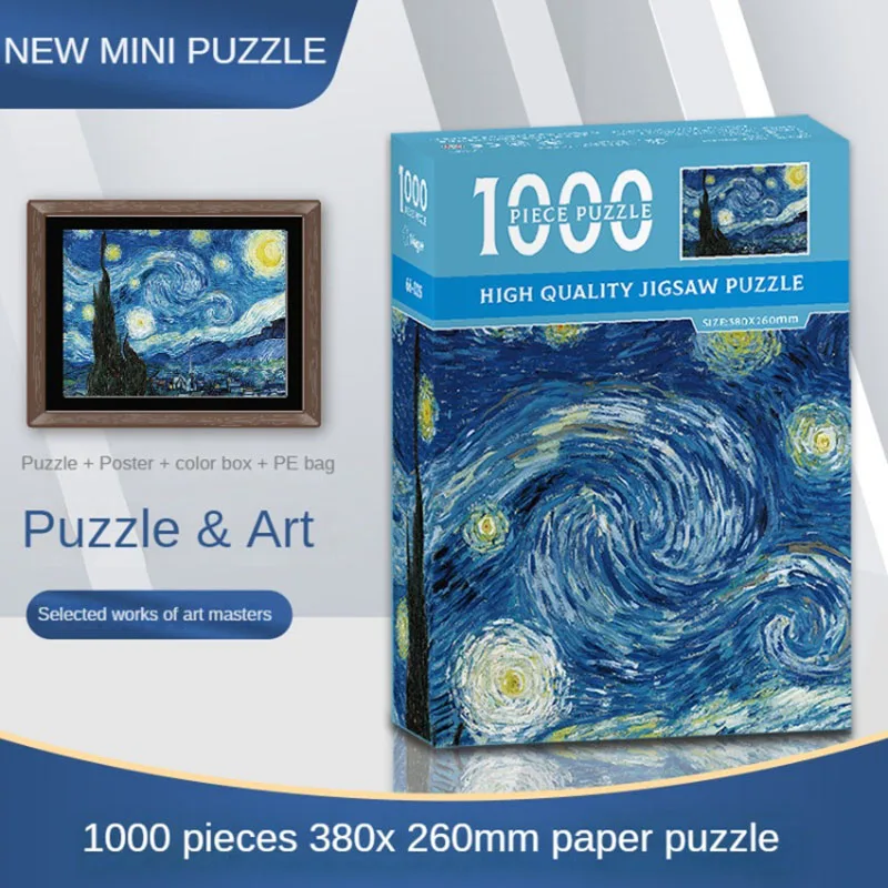 MaxRenard Mini Jigsaw Puzzle 1000 Pieces for Adults Van Gogh The Starry Night Environmentally Friendly Paper Christmas Gift Toy