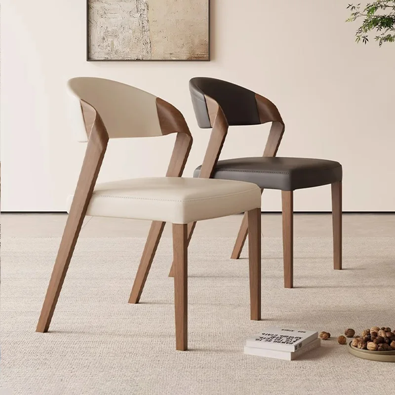 

Minimalist Wabi-Sabi Leather Dining Chairs Modern Cafe Chair with Wood Frame Dining Room Kitchen Dinner Chair for Home Furniture