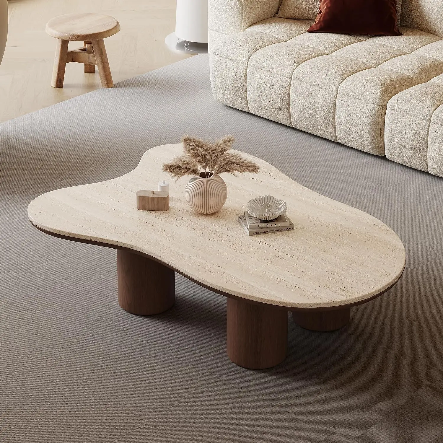 Cloud Shape Coffee Table, Stone Coffee Table, Mid Century Modern Center Table For Living Room, 48.4