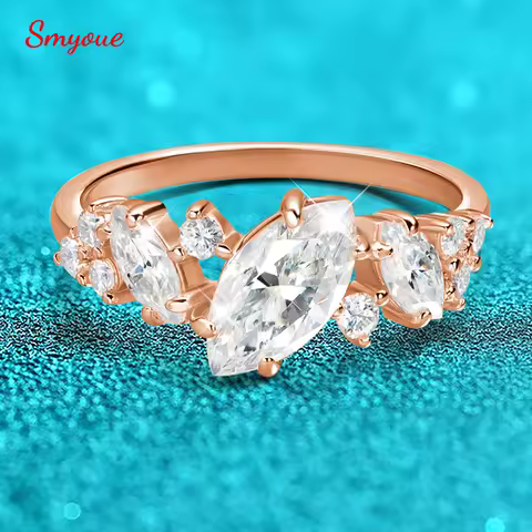 Smyoue 1.84cttw Marquise Cut Moissanite Wedding Ring for Women Luxury Quality Sterling Silver 925 Lab Diamond Band Certified