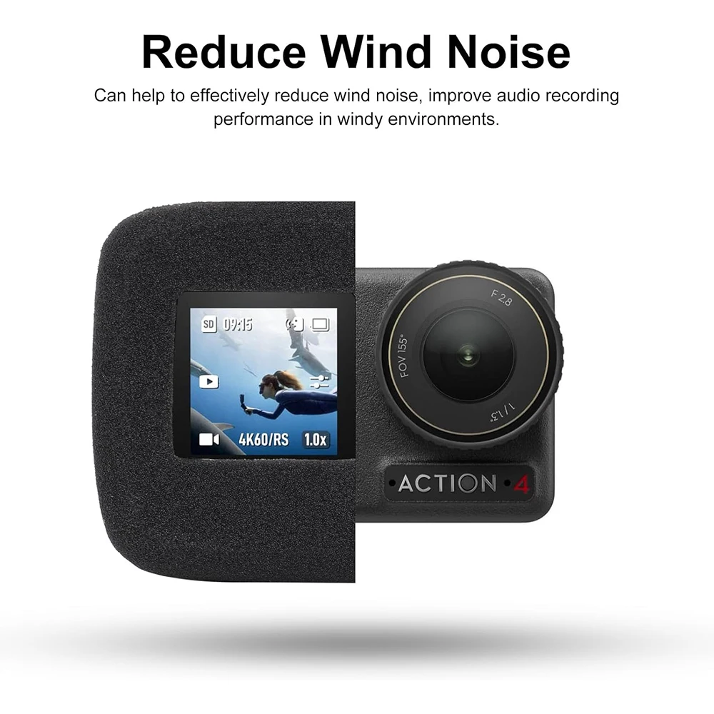Для DJI Osmo Action 5 Pro 4 3, губка для снижения шума ветра, пенопластовый чехол для ветрозащитного слоя, ветрозащитный чехол для записи лобового стекла