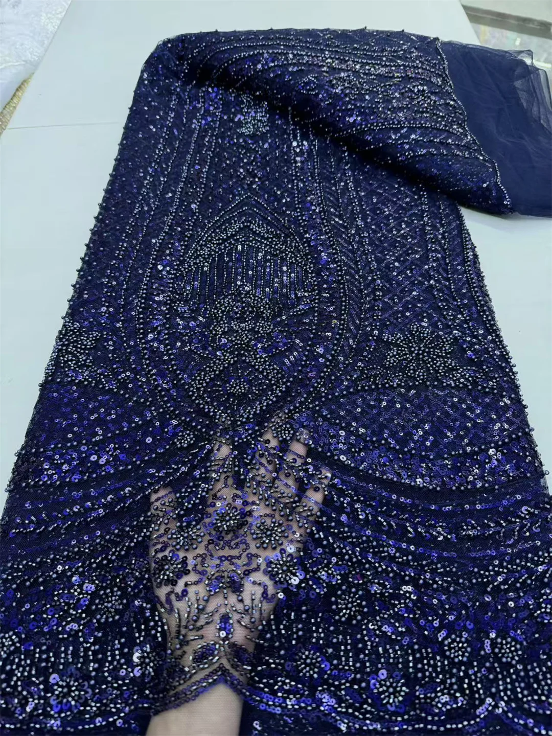 

African Sequins Lace Fabric, Embroidery Beads, Tulle Lace Fabrics, Wedding Party Dress, High Quality, Latest,LY6098, 5 Yards,202